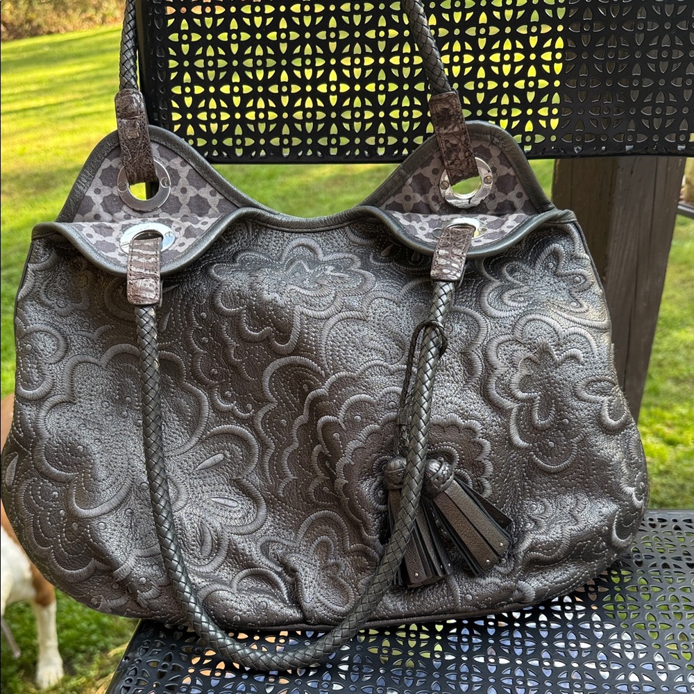 Brighton Metalic Bronze Brown Embroidered Shoulder Bag